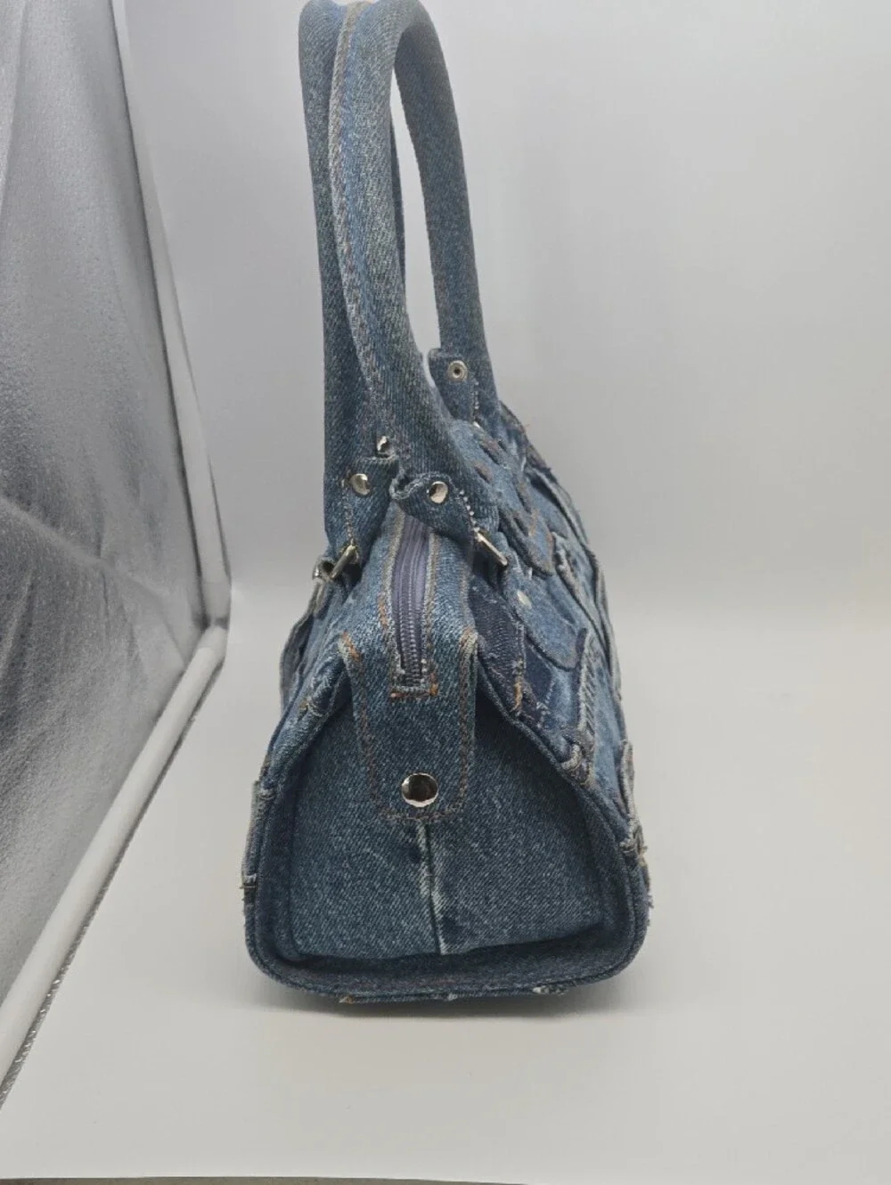 Vintage Hand & Heart Upcycled Denim Doctor Satchel Bag